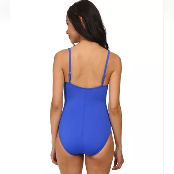 La Blanca One Piece Sweetheart Swim Suit Navy Blue Shirred Front Size 8 #LB2ZQ11 - Picture 3 of 16